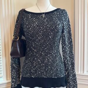 Loft black and white sweater with black & white speckled pattern